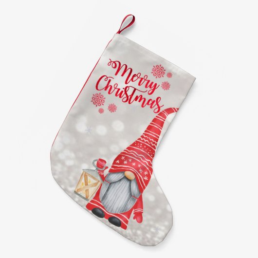 Vrolijk kerstfeest, Glitter Bokeh, Cute Gnome Kleine Kerstsok (Voorkant (Hangend))