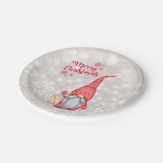 Vrolijk kerstfeest, Glitter Bokeh, Cute Gnome Papieren Bordje (Gekanteld)