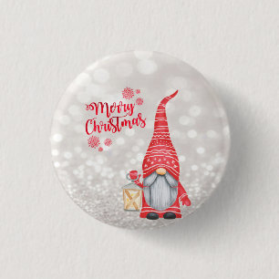 Vrolijk kerstfeest, Glitter Bokeh, Cute Gnome Ronde Button 3,2 Cm