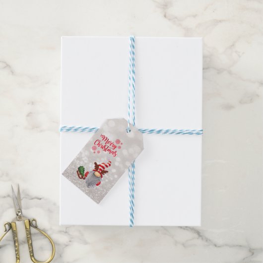 Vrolijk kerstfeest, Glitter Bokeh, Cute Gnome Slei Cadeaulabel (Met Touw)