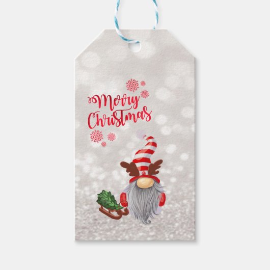Vrolijk kerstfeest, Glitter Bokeh, Cute Gnome Slei Cadeaulabel (Voorkant)