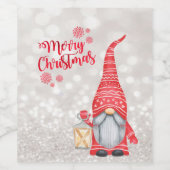 Vrolijk kerstfeest, Glitter Bokeh, Cute Gnome Wijn Etiket (Enkel label)