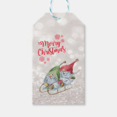 Vrolijk kerstfeest, Glitter Bokeh, Kute Gnomes Sle Cadeaulabel (Voorkant)