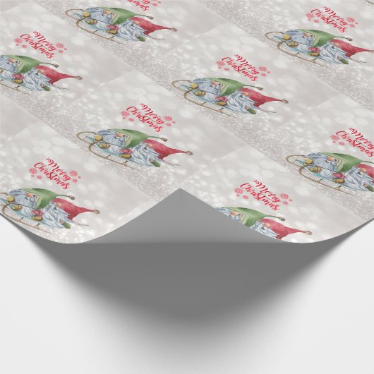 Vrolijk kerstfeest, Glitter Bokeh, Kute Gnomes Sle Cadeaupapier (Hoek)