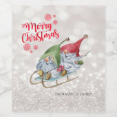 Vrolijk kerstfeest, Glitter Bokeh, Kute Gnomes Sle Wijn Etiket (Enkel label)