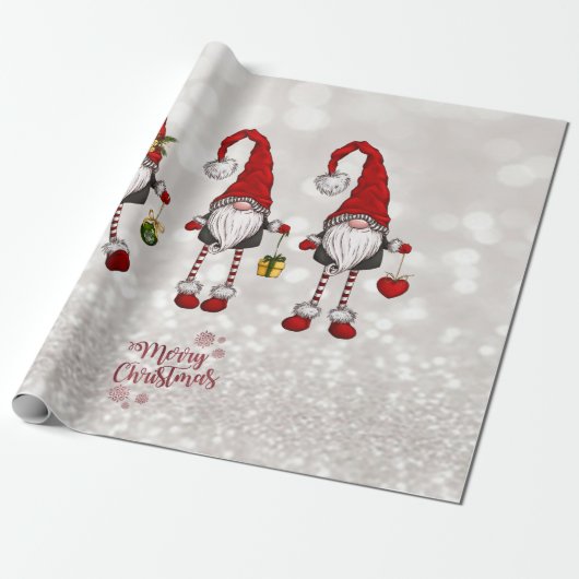 Vrolijk kerstfeest, glitter bokeh rode kabouters cadeaupapier (Uitgerold)