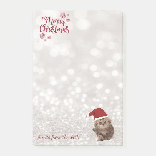 Vrolijk kerstfeest, glittery Bokeh, Cat with Santa Post-it® Notes (Voorkant)