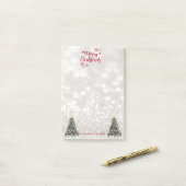 Vrolijk kerstfeest, Glittery Bokeh, Pine Trees Post-it® Notes (Op bureau)