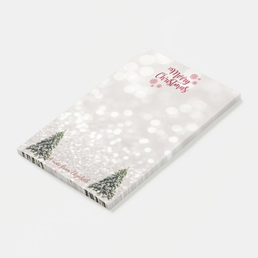 Vrolijk kerstfeest, Glittery Bokeh, Pine Trees Post-it® Notes (Schuin)