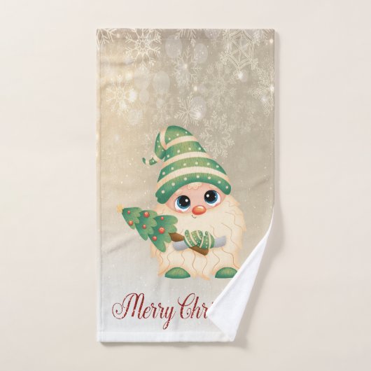 Vrolijk Kerstfeest, Gnome, Pine Tree, Snowflakes Bad Handdoek (Handdoek)