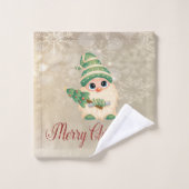 Vrolijk Kerstfeest, Gnome, Pine Tree, Snowflakes Bad Handdoek (Wasdoekje)