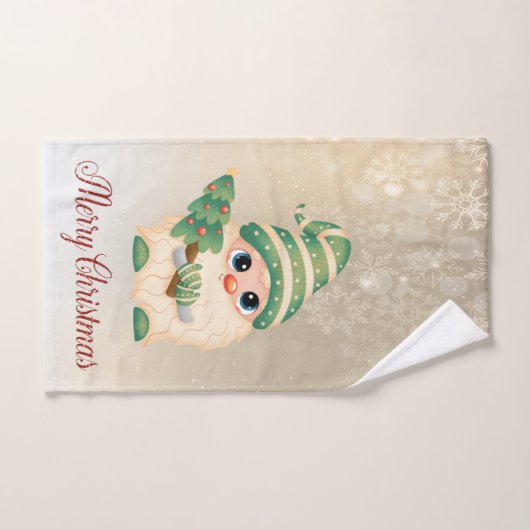 Vrolijk Kerstfeest, Gnome, Pine Tree, Snowflakes Bad Handdoek (Handdoek)
