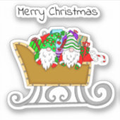 Vrolijk kerstfeest | Gnomen in een Festive Sled Sticker (Voorkant)