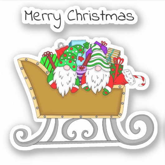 Vrolijk kerstfeest | Gnomen in een Festive Sled Sticker (Voorkant)