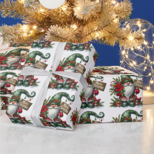 Vrolijk Kerstfeest Gnoom met Decoraties Cadeaupapier