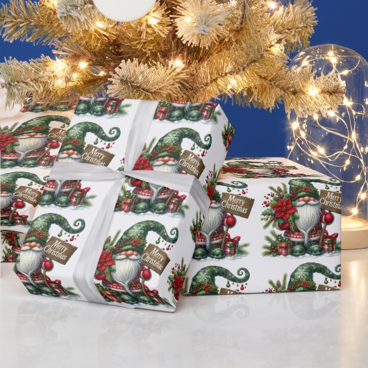 Vrolijk Kerstfeest Gnoom met Decoraties Cadeaupapier (Feestdagen)