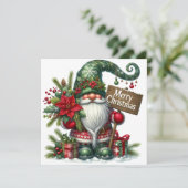 Vrolijk Kerstfeest Gnoom met Decoraties Feestdagenkaart (Staand voorkant)