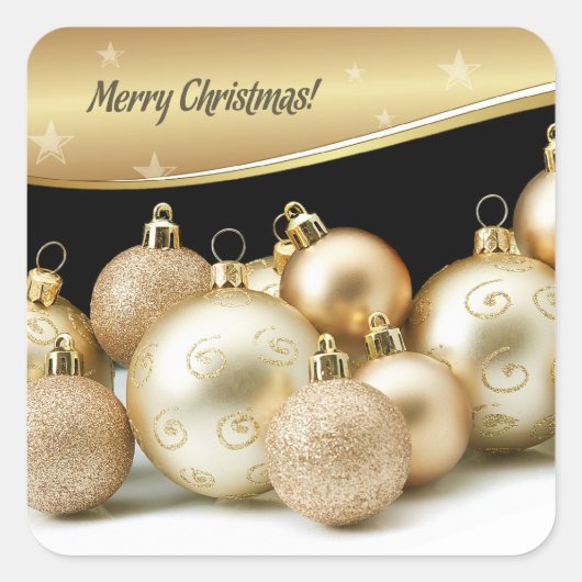 Vrolijk kerstfeest. Gold Balls CadeauStickers Vierkante Sticker (Voorkant)