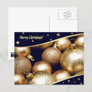 Vrolijk kerstfeest. Gold Baubles Feestdagenkaart
