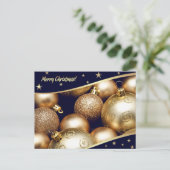Vrolijk kerstfeest. Gold Baubles Feestdagenkaart (Staand voorkant)