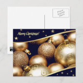 Vrolijk kerstfeest. Gold Baubles Feestdagenkaart (Voorkant / Achterkant)