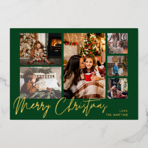 Vrolijk kerstfeest Gold Foil Multi Photo - Green Folie Uitnodiging