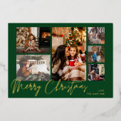Vrolijk kerstfeest Gold Foil Multi Photo - Green Folie Uitnodiging (Voorkant)