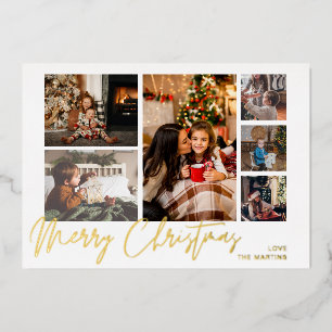 Vrolijk kerstfeest Gold Foil Multi Photo - White Folie Uitnodiging