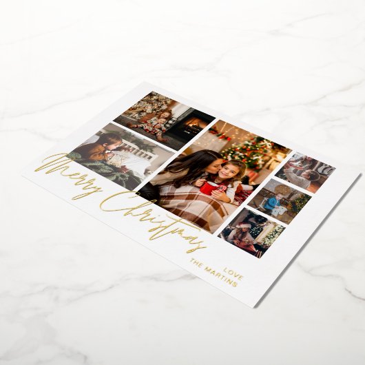 Vrolijk kerstfeest Gold Foil Multi Photo - White Folie Uitnodiging (Gedraaid)