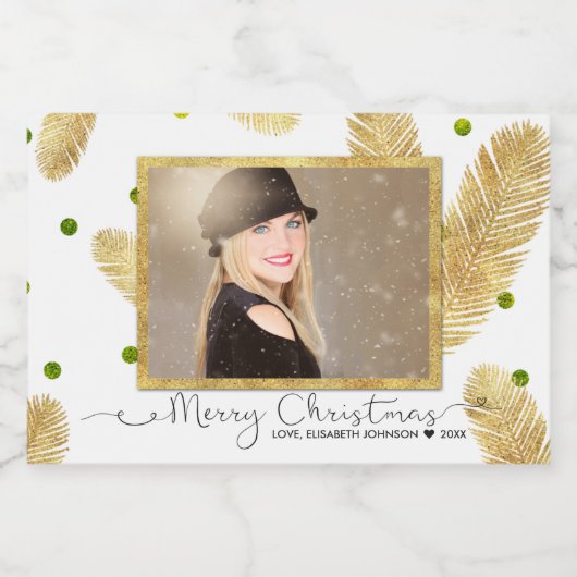 Vrolijk kerstfeest Gold Glitter-foto - Etiket op v (Enkel label)