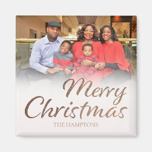 Vrolijk kerstfeest Gold Glitter FULL Foto Naam Magneet