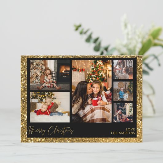 Vrolijk kerstfeest Gold Glitter Multi Photo (Staand voorkant)
