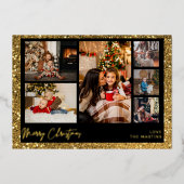 Vrolijk kerstfeest Gold Glitter Multi Photo Folie Uitnodiging (Voorkant)