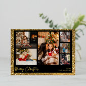 Vrolijk kerstfeest Gold Glitter Multi Photo Folie Uitnodiging (Staand Voorkant)