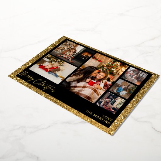 Vrolijk kerstfeest Gold Glitter Multi Photo Folie Uitnodiging (Gedraaid)