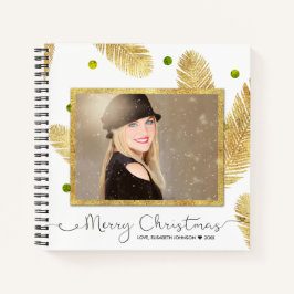 Vrolijk kerstfeest Gold Glitter Photo Spiral Notit Notitieboek