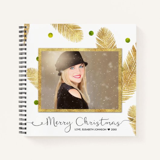 Vrolijk kerstfeest Gold Glitter Photo Spiral Notit Notitieboek (Voorkant)