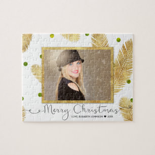 Vrolijk kerstfeest Gold Glitter Script Photo - Puz Legpuzzel
