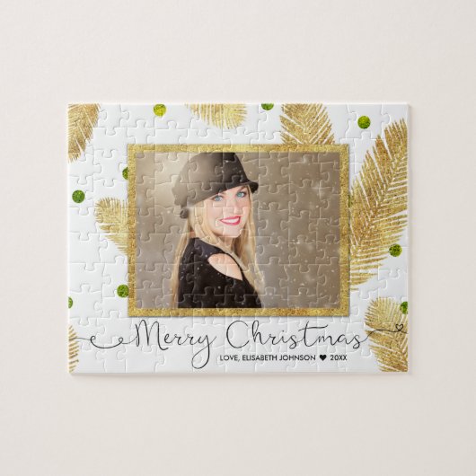 Vrolijk kerstfeest Gold Glitter Script Photo - Puz Legpuzzel (Horizontaal)