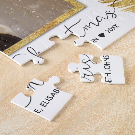 Vrolijk kerstfeest Gold Glitter Script Photo - Puz Legpuzzel (Zijkant)