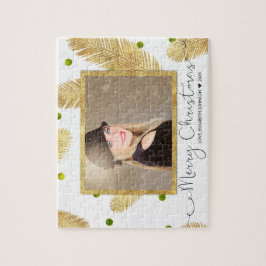 Vrolijk kerstfeest Gold Glitter Script Photo - Puz Legpuzzel