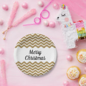 Vrolijk kerstfeest Gold Glitter White Stripes Papieren Bordje (Feest)