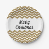 Vrolijk kerstfeest Gold Glitter White Stripes Papieren Bordje (Voorkant)