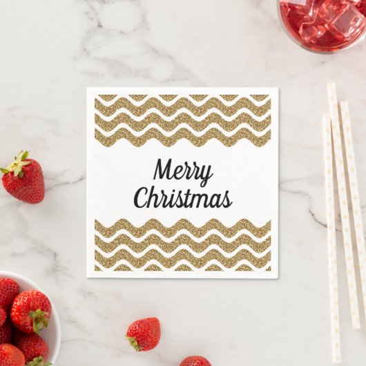 Vrolijk kerstfeest Gold Glitter White Stripes Servet (Insitu)