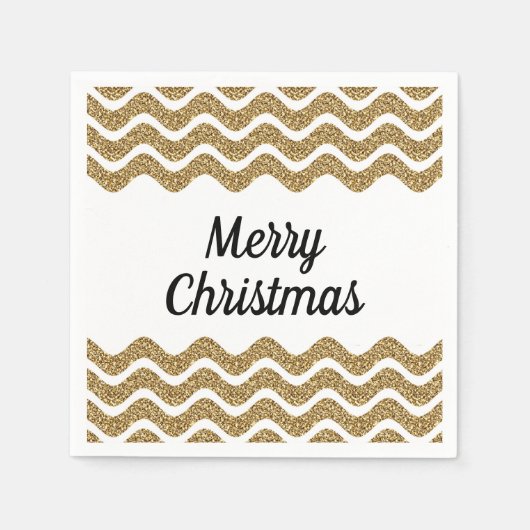 Vrolijk kerstfeest Gold Glitter White Stripes Servet (Voorkant)