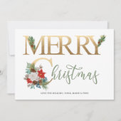 Vrolijk kerstfeest Gold Green Poinsettia en Pine Feestdagenkaart (Voorkant)