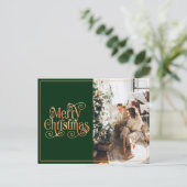 Vrolijk kerstfeest Gold Green Shiny Swirl Classic Feestdagenkaart (Staand voorkant)