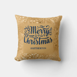 Vrolijk kerstfeest Gold Navy Blue Brush Script Nam Kussen