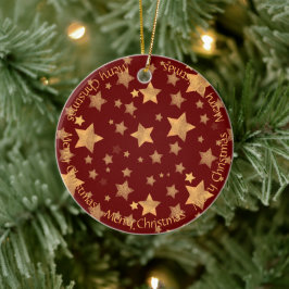 Vrolijk kerstfeest Gold Red Elegant Keramisch Ornament