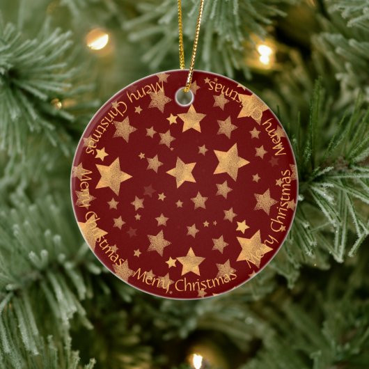 Vrolijk kerstfeest Gold Red Elegant Keramisch Ornament (Boom)